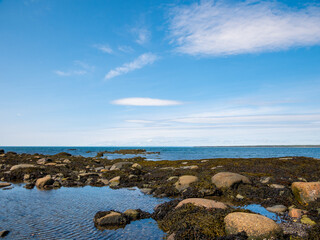 Beautiful day on the shores of Saint Lawrence river, Bic National park, Quebec, Canada