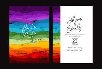 wedding invitation with abstract rainbow