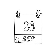 calendar hand drawn in doodle style. September 28. World Rabies Day, date. icon, sticker, element, design. planning, business holiday