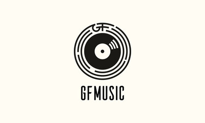illustration vector graphic of classic, modern, simple, flat, badge, stamp, emblem, sticker style, abstract mark for initial letter GF and music logo design