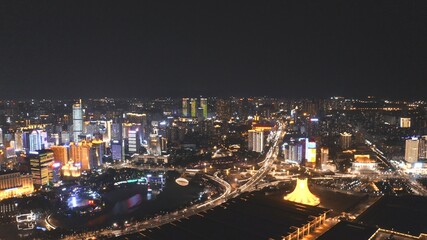 Fototapeta premium aerial view of city skyline at night