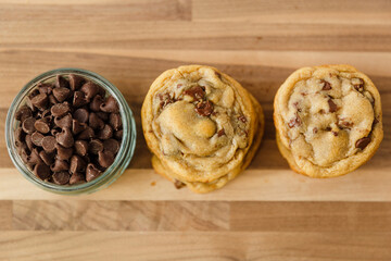 Homemade Chocolate Chip Cookies on Walnut Butcher Block
