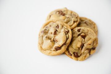 Homemade Chocolate Chip Cookies on White Background