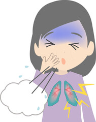 咳をして肺炎になっている苦しそうな老人のイラスト