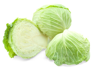 green cabbage isolated on white background.