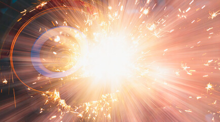 Hot sparks at grinding steel material - Sparks of welding