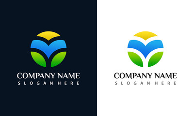Fototapeta na wymiar Green Lanscape Nature Leaf Circle Logo Design Vector Illustration Template