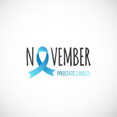 Vector banner with blue ribbon, symbol for prostate cancer awareness month. Concept background design for men health care campaign.