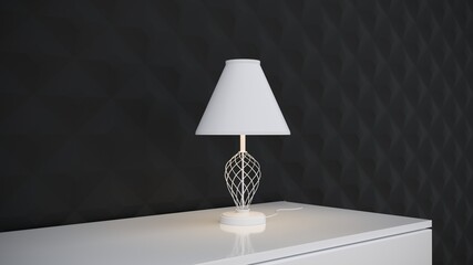 Lamp on the table the background of the wall 3d render
