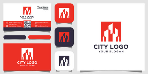 building construction logo design with negative space concept. logo design, icon and business card