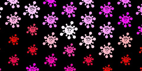 Dark pink, yellow vector pattern with coronavirus elements.