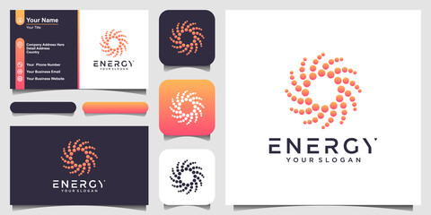 Fototapeta premium solar abstract round shape logo and business card design. dotted stylized sun logotype vector illustration.