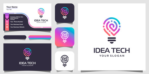 Smart bulb tech logo icon and business card design . Bulb Logo Design Colorful . Idea creative light bulb logo . Bulb digital logo technology Idea