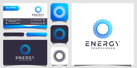 solar abstract round shape logo and business card design. dotted stylized sun logotype vector illustration.