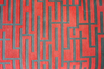 Red Cloth with maze pattern with red and stripes. Vintage Red Pattern Background.
