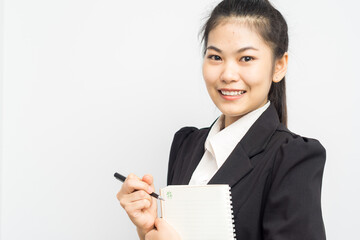 Portrait of successful business asian women in black suit and smile