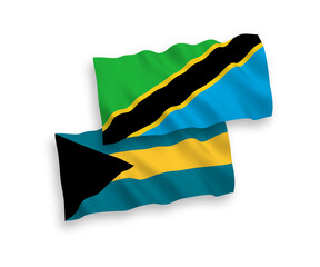 Flags of Commonwealth of The Bahamas and Tanzania on a white background