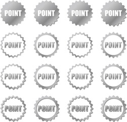 アピールポイント用のギザギザのフキダシアイコン　銀色グラデーションセット