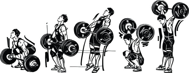 illustration of a weightlifter with barbell
 - obrazy, fototapety, plakaty