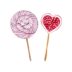 Lollipop, Candy cane. Watercolor illustration isolated on white background