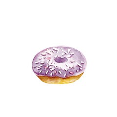 Watercolor hand drawn donut. Isolated fresh bakery illustration on white background