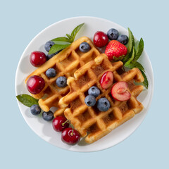 Vienna, or Belgian waffles sweet dessert with berries protein isolate.