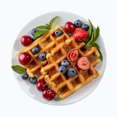 Vienna, or Belgian waffles sweet dessert with berries protein isolate.