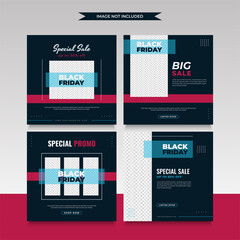 Social media post template for Black Friday sale promotion with black and red concept in minimalist style