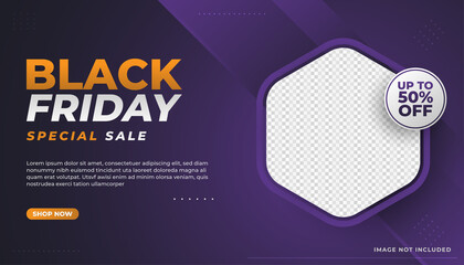 Black Friday sale banner template with dark background and abstract concept