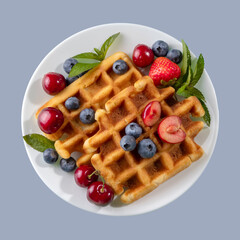Vienna, or Belgian waffles sweet dessert with berries protein isolate.