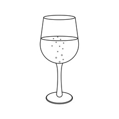 Glass with alcohol, black outline white background, vector illustration, clipart, icon, design, decoration