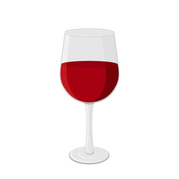 Red wine glass in flat style isolated on white background, color vector illustration, clipart, design, decoration, icon, sign