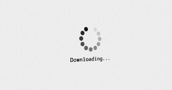 Downloading progress bar circle computer screen animation loop isolated on white background with blinking dots buffering download screen in 4K