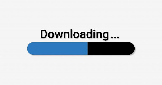 Download progress bar computer screen animation loop isolated on white background with blue progress indicator downloading in 4K