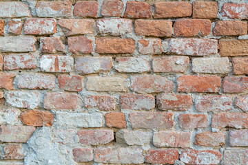 texture and background of old and red bricks wall.