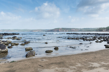 Panoramic view of rocky beach of Velneshwar in Maharashtra, India