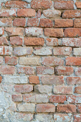 texture and background of old and red bricks wall.