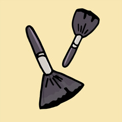 Vector illustration of makeup brush icon on pastel background, hand drawn vector. doodle makeup for woman. modern scribble for kids, beauty icon, sticker, clip art, banner. simple sketching with pen. 