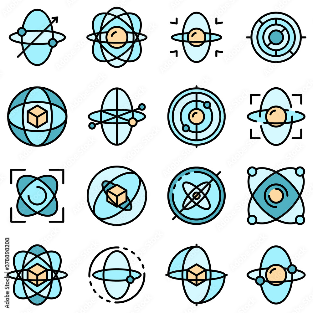 Poster gyroscope icons set. outline set of gyroscope vector icons thin line color flat on white
