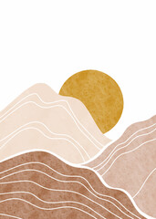 Abstract background landscapes with night. Boho wall decor. Mid century modern minimalist art for wall decoration, postcard or brochure design.vector illustration. © Kebon doodle