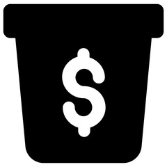 
An icon of waste money, dollar on bin 

