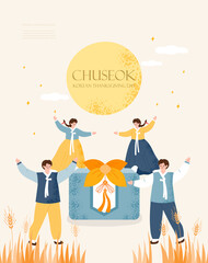 Korea tradition Vector illustration. Chuseok, Happy Korean Thanksgiving Day.