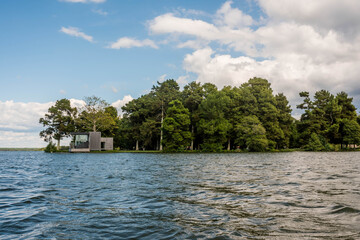 landscape with a sunset over a lake