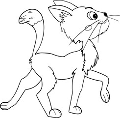 Vector kitten, cartoon cute happy white cat smiling. Character cat, line art, black and white drawing illustration for kids. Coloring Page for Children.Can be used for kids wear, card, nursery.