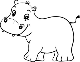 Vector cartoon hippo.Cute little hippo character, hand drawn vector illustration.Coloring book hippopotamus, african, savannah animal.Can be used for t-shirt print, kids wear, baby shower, nursery.