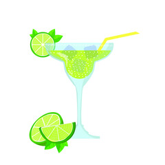 Martini cocktail with lemon and ice, isolated on a white background, vector