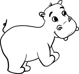 Vector cartoon hippo.Cute little hippo character, hand drawn vector illustration.Coloring book hippopotamus, african, savannah animal.Can be used for t-shirt print, kids wear, baby shower, nursery.
