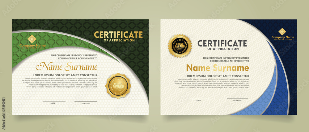 Wall mural set modern certificate template with realistic texture diamond shaped on the ornament and modern pat