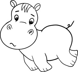 Vector cartoon hippo.Cute little hippo character, hand drawn vector illustration.Coloring book hippopotamus, african, savannah animal.Can be used for t-shirt print, kids wear, baby shower, nursery.