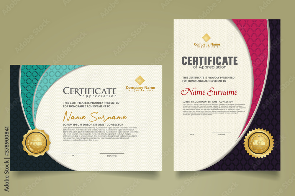 Wall mural set modern certificate template with realistic texture diamond shaped on the ornament and modern pat
